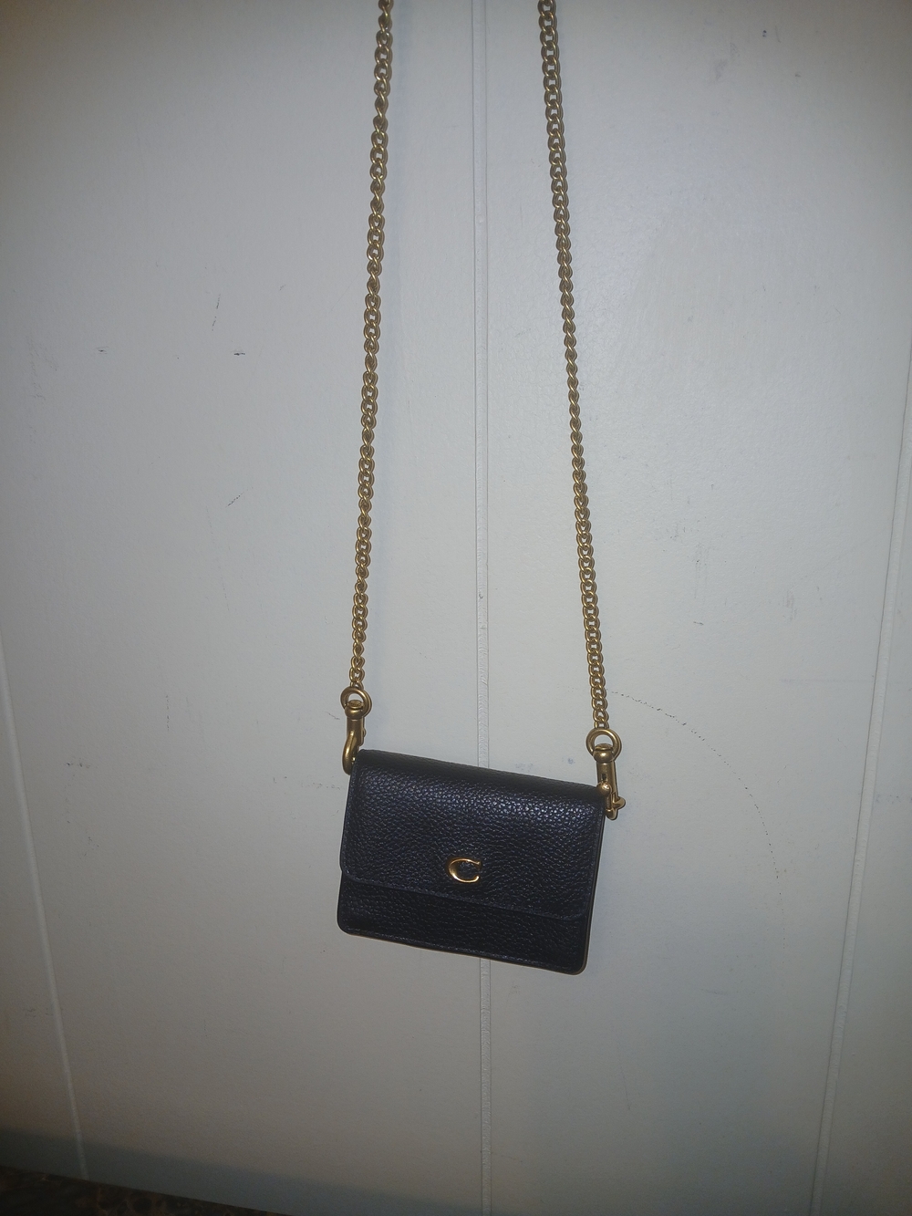 Coach Black Pebbled Leather Crossbody with Gold Chain